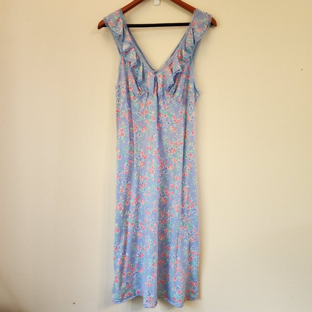 Lauren Ralph Lauren Slvless Midi Baby Doll Sleep Dres V Neck Ruffle Women M Y2K